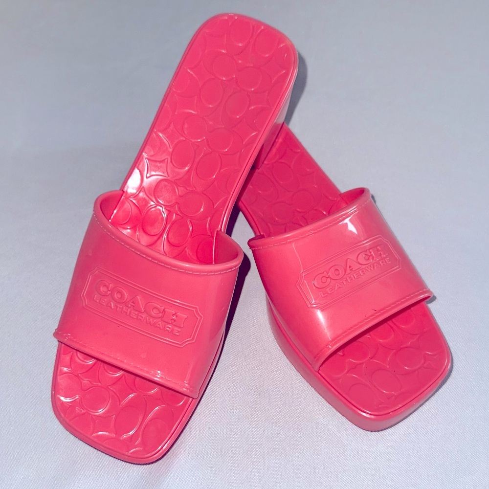 COACH • Women's Scarlett Block Heel Signature Jelly Sandals Pink C8998 Size 9B